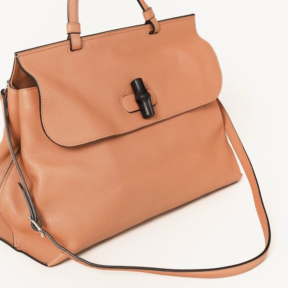 Gucci Bamboo Daily Rose Beige Leather Large Top Handle Bag - Picture 5 of 14